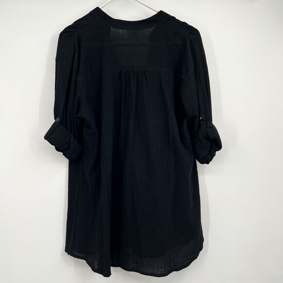 Mr Buho Womens L Flowy Black Coverup 100% Cotton Roll Tab Beach Vacation Cruise - Picture 4 of 9